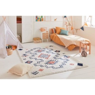 Tapis de chambre - Motif Azteque - Bleu marine et blanc - 100% polypro