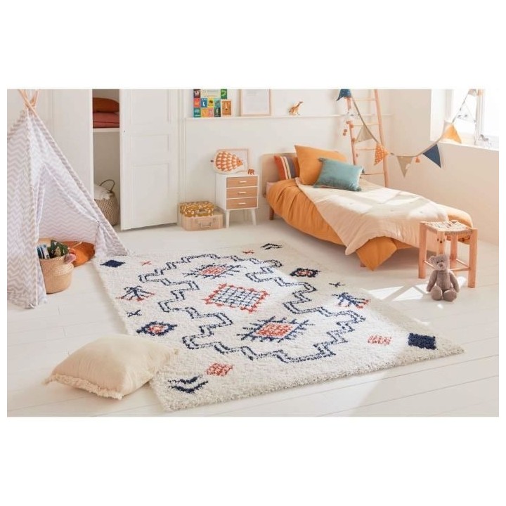 Tapis de chambre - Motif Azteque - Bleu marine et blanc - 100% polypro