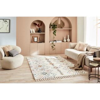 Tapis shaggy Delya - Creme - Motif ethnique - 100% polypropylene - 120