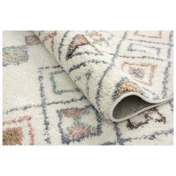 Tapis shaggy Delya - Creme - Motif ethnique - 100% polypropylene - 120