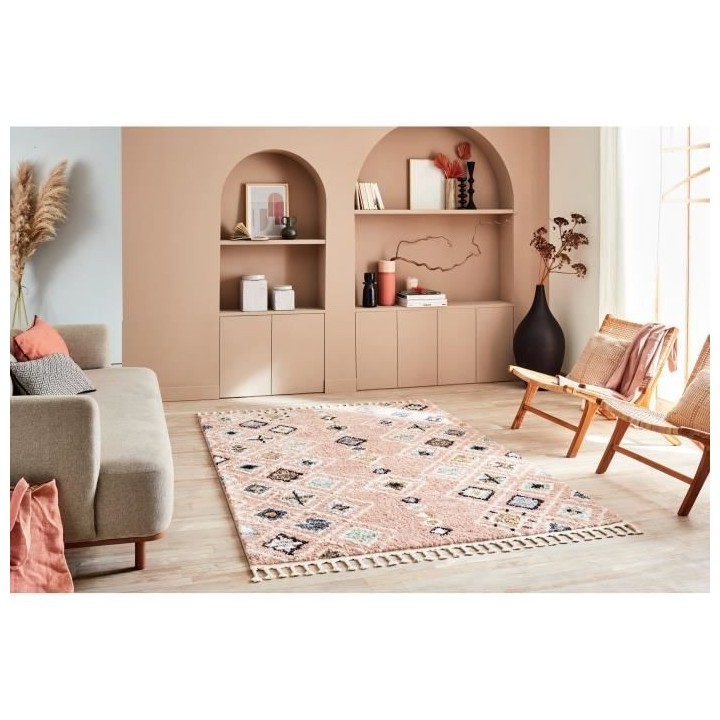 Tapis shaggy Delya - Rose - Motif ethnique - 100% polypropylene - 120