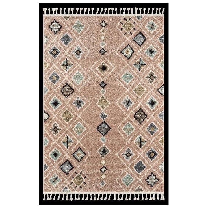 Tapis shaggy Delya - Rose - Motif ethnique - 100% polypropylene - 120