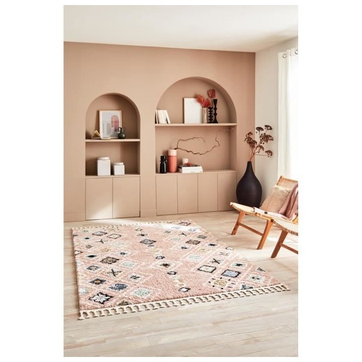 Tapis shaggy Delya - Rose - Motif ethnique - 100% polypropylene - 120