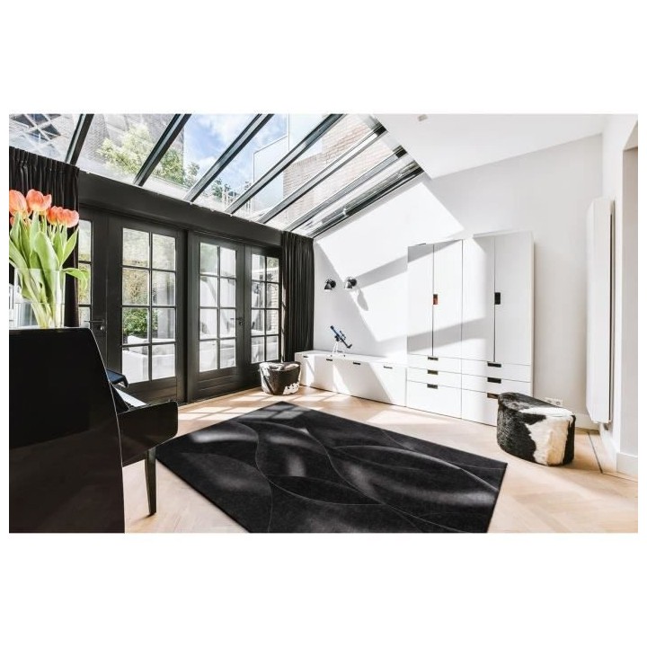 Tapis Moderne - Motif vagues - Noir - 100% polyester - 70 x 180 cm - I