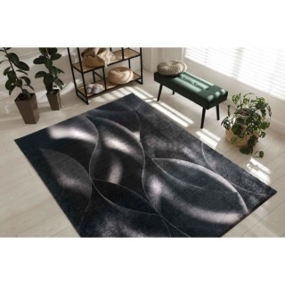Tapis de salon moderne - Noir - 100% polyester - Motif vagues - 120 x