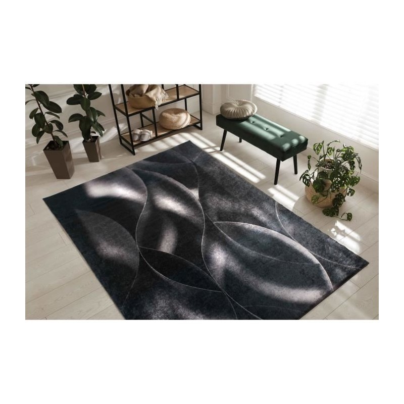 Tapis de salon moderne - Noir - 100% polyester - Motif vagues - 120 x 160 cm - Intérieur - NAZAR