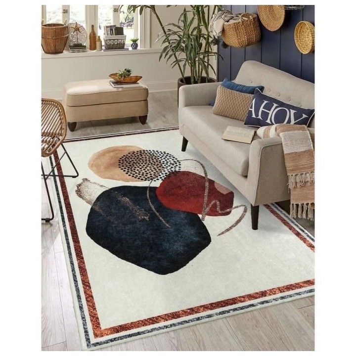 Tapis de salon antidérapant - Motif abstrait - 100% polyester - 120 x
