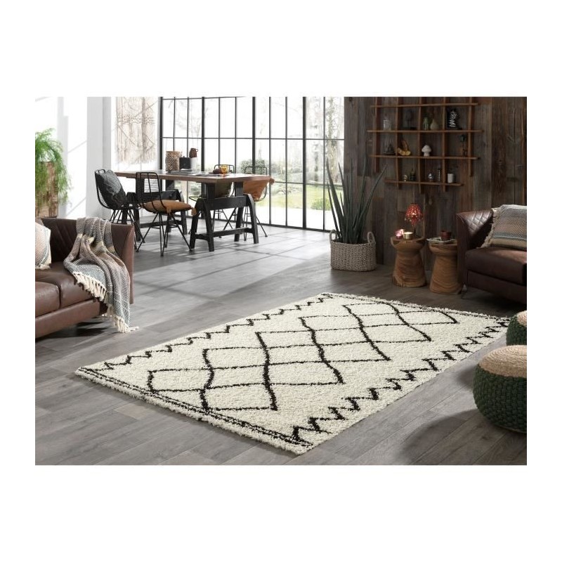 NAZAR Tapis Shaggy berbere AYA 1 - Marron foncé et creme - 120x160cm