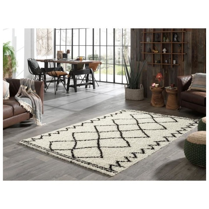 NAZAR Tapis Shaggy berbere AYA 1 - Marron foncé et creme - 120x160cm
