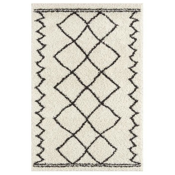 NAZAR Tapis Shaggy berbere AYA 1 - Marron foncé et creme - 120x160cm