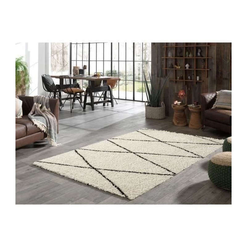 Tapis de salon Shaggy berbere - AYA 471 creme - En Polypropylene - 120x160cm