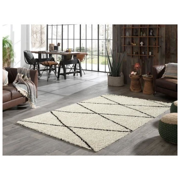 Tapis de salon Shaggy berbere - AYA 471 creme - En Polypropylene - 120