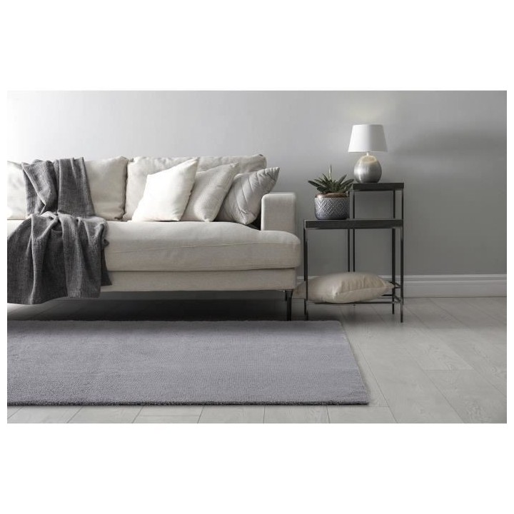 Tapis Shaggy ARYA Uni Doux - Gris - 100% Polyester - 80 x 150 cm - Int