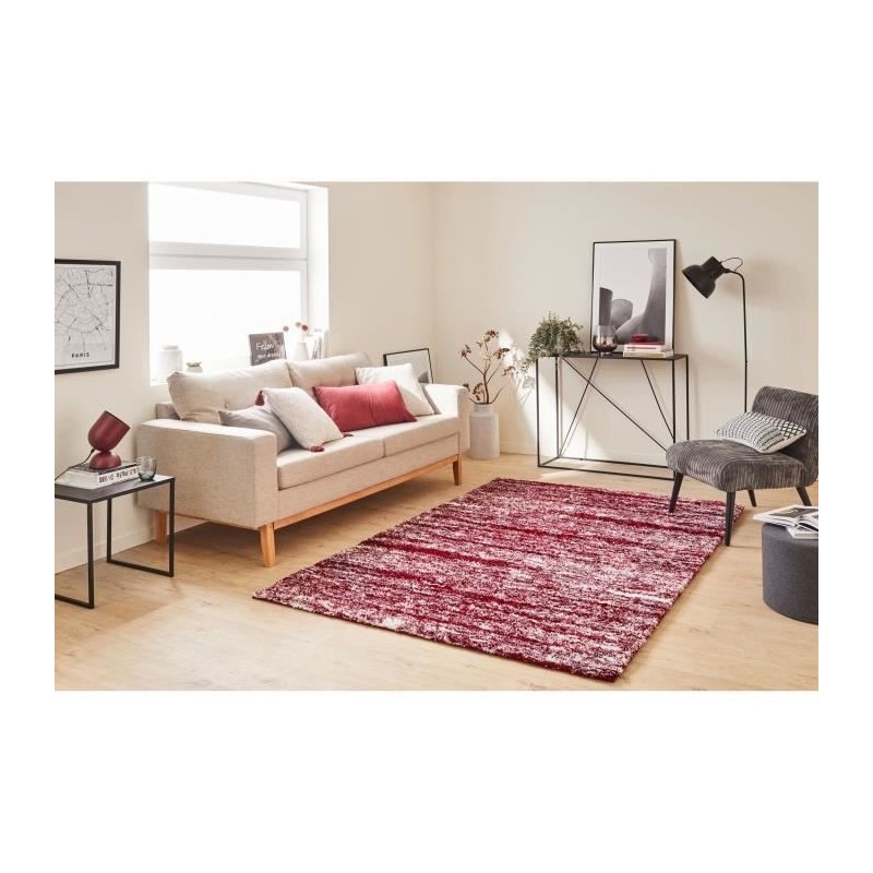 Tapis shaggy doux Oslo 584 - Rouge - 100% polyester - 80 x 150 cm - Intérieur - NAZAR