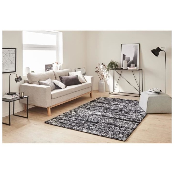 Tapis shaggy doux Oslo 584 - Noir - 100% polyester - 80 x 150 cm - Int