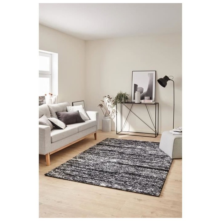 Tapis shaggy doux Oslo 584 - Noir - 100% polyester - 80 x 150 cm - Int