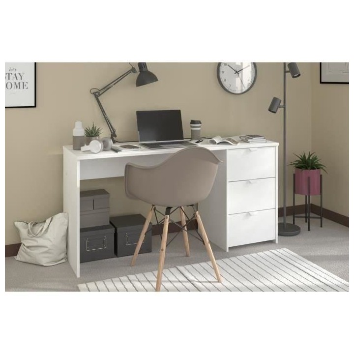 Bureau droit en panneaux de particules - Décor blanc - Style classiqu