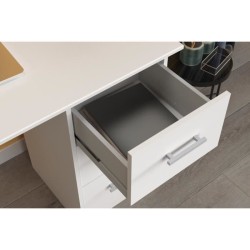 Bureau droit en panneaux de particules - Décor blanc - Style classique - L 150 x P 49 x 75 cm - 3 tiroirs - ESSENTIELLE