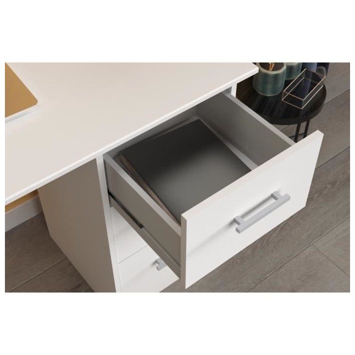 Bureau droit en panneaux de particules - Décor blanc - Style classiqu