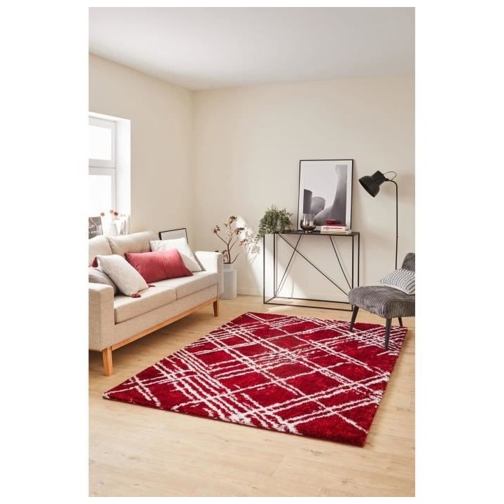 Tapis shaggy doux Oslo 668 - Rouge - 100% polyester - 80 x 150 cm - In