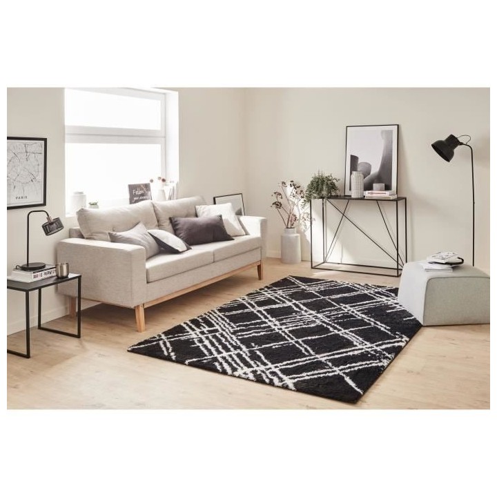 Tapis shaggy doux Oslo 668 - Noir - 100% polyester - 80 x 150 cm - Int