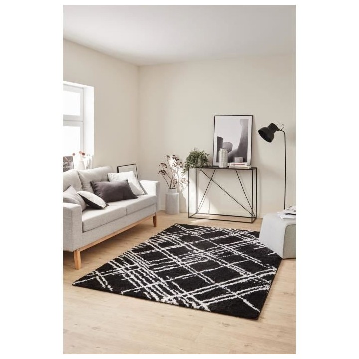 Tapis shaggy doux Oslo 668 - Noir - 100% polyester - 120 x 160 cm - In