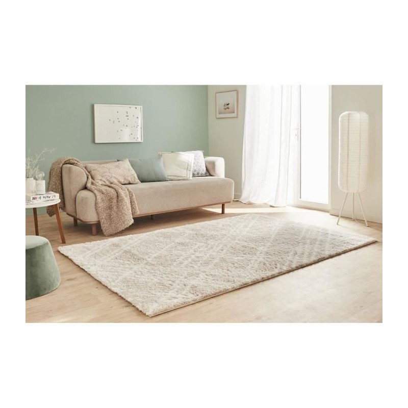 Tapis shaggy doux Oslo 668 - Beige - 100% polyester - 80 x 150 cm - Intérieur - NAZAR