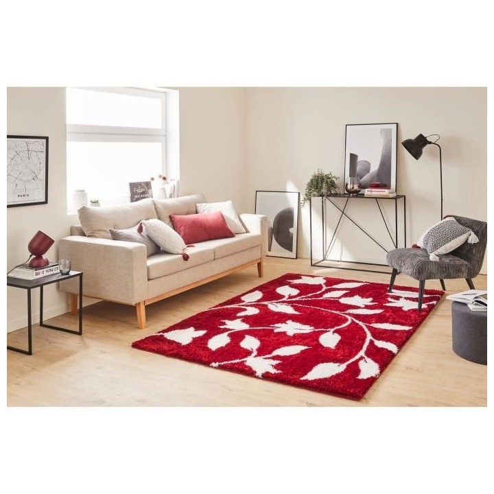 Tapis shaggy doux Oslo 637 - Rouge - 100% polyester - 120 x 160 cm - I