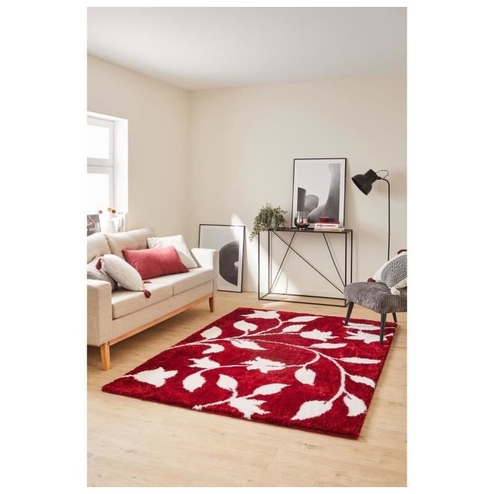 Tapis shaggy doux Oslo 637 - Rouge - 100% polyester - 120 x 160 cm - I