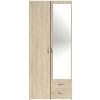 PARISOT Armoire 2 portes battantes avec 1 miroir + 2 tiroirs - Panneau