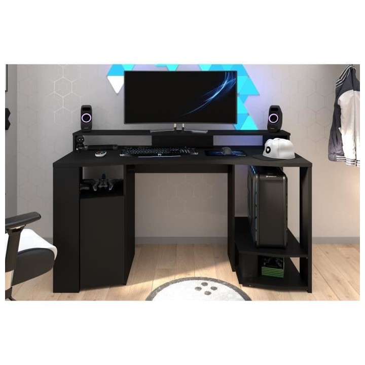 PARISOT Gaming Ensemble bureau gamer + bibliotheque 2 portes - Décor