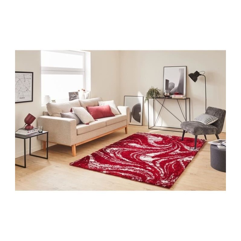 Tapis shaggy doux Oslo 677 - Rouge - 100% polyester - 80 x 150 cm - Intérieur - NAZAR