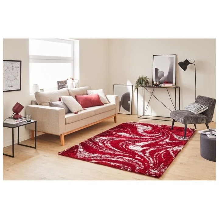 Tapis shaggy doux Oslo 677 - Rouge - 100% polyester - 80 x 150 cm - In