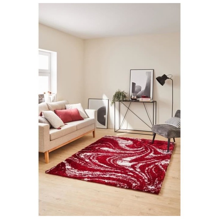 Tapis shaggy doux Oslo 677 - Rouge - 100% polyester - 80 x 150 cm - In