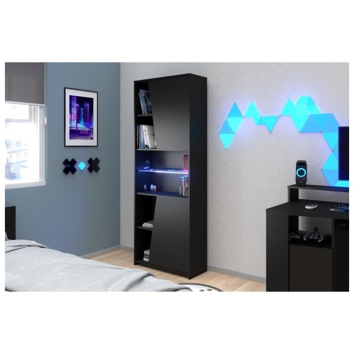 PARISOT Gaming Ensemble bureau gamer + bibliotheque 2 portes - Décor