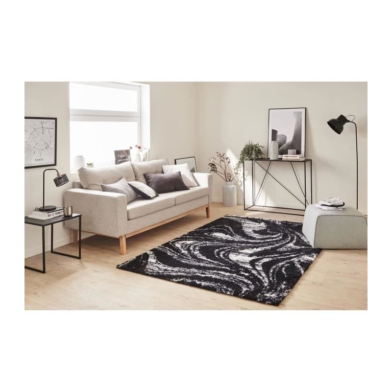 Tapis shaggy doux Oslo 677 - Noir - 100% polyester - 80 x 150 cm - Intérieur - NAZAR