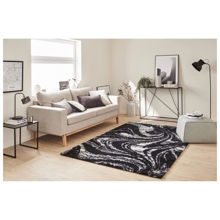 Tapis shaggy doux Oslo 677 - Noir - 100% polyester - 80 x 150 cm - Int