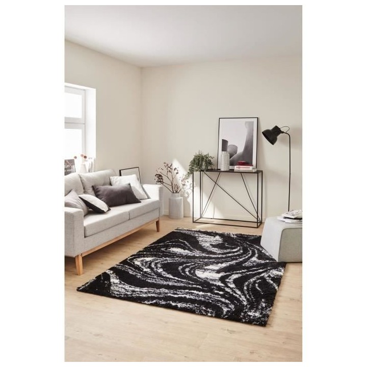 Tapis shaggy doux Oslo 677 - Noir - 100% polyester - 120 x 160 cm - In
