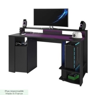 Bureau gaming LED droit - Noir - L 152 x P 61,5 x H 86,7 cm - Grande z