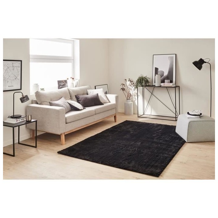 Tapis shaggy doux Cosy 902 uni - Noir - 100% polyester - 80 x 150 cm -