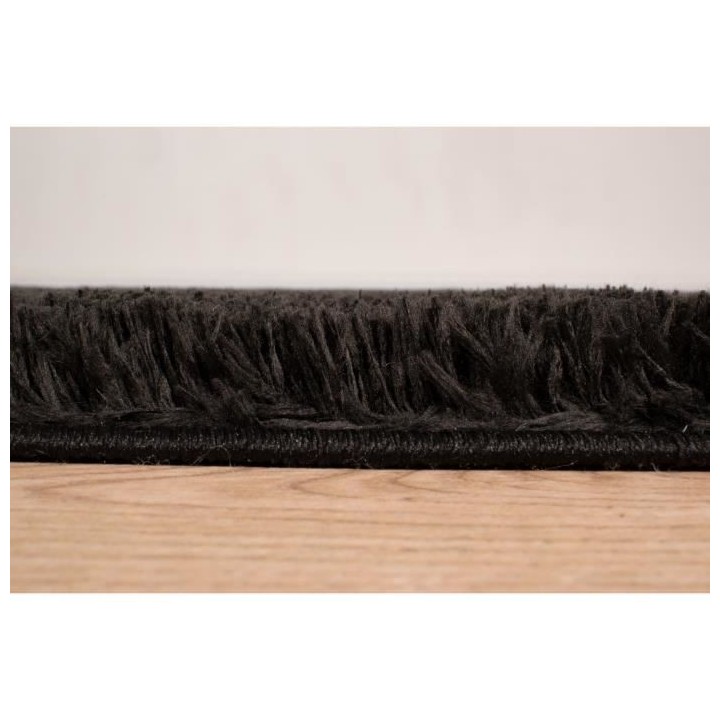 Tapis shaggy doux Cosy 902 uni - Noir - 100% polyester - 80 x 150 cm -