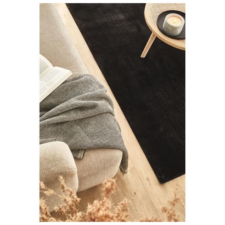 Tapis shaggy doux Cosy 902 uni - Noir - 100% polyester - 80 x 150 cm -