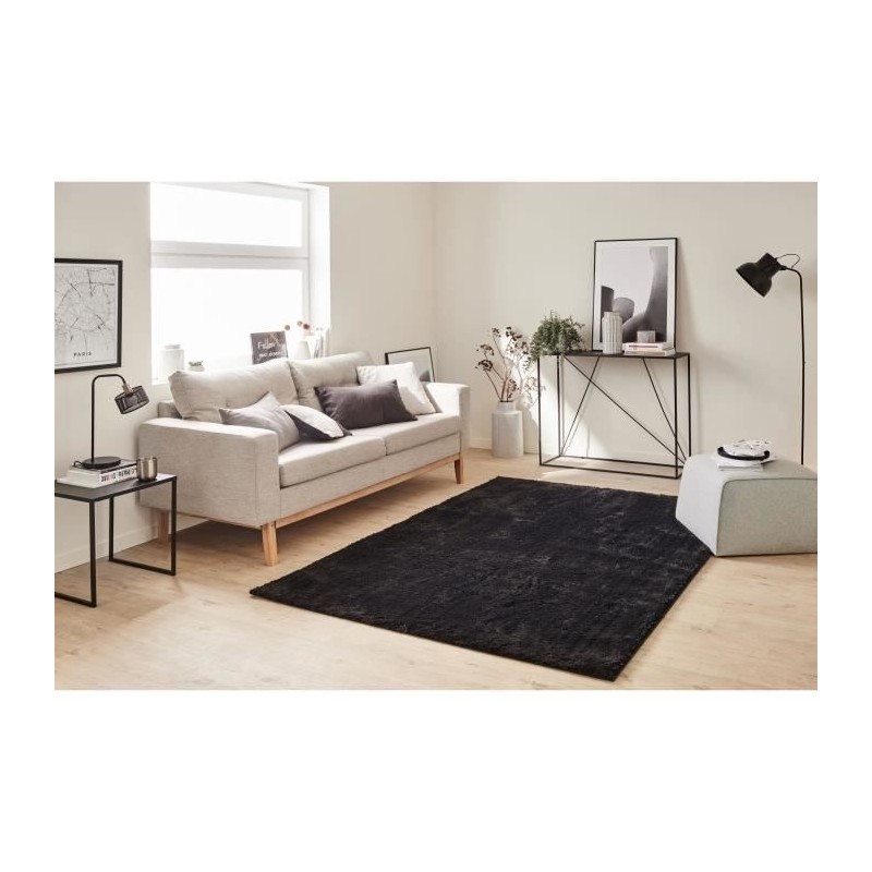 Tapis shaggy doux Cosy 902 uni - Noir - 100% polyester - 120 x 160 cm - Intérieur - NAZAR