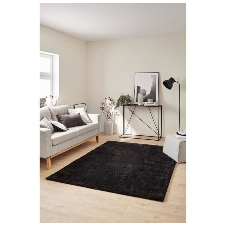 Tapis shaggy doux Cosy 902 uni - Noir - 100% polyester - 120 x 160 cm
