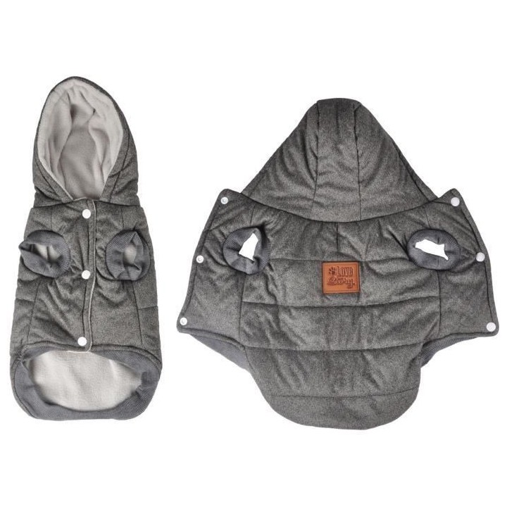 Doudoune Louis - Capuche polyester double polaire - 35 cm - Gris - Pou