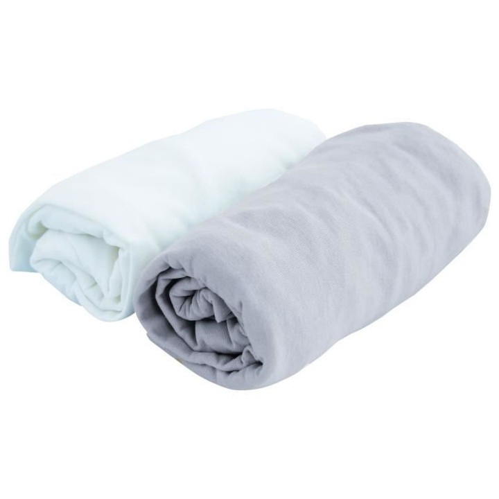 DOMIVA Lot 2 Draps housse Uni - Jersey - oeko-Tex - Blanc/Perle - 60 x