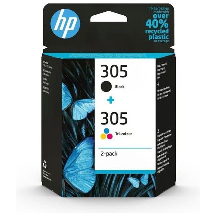 HP 305 Pack de 2 Cartouches d'Encre Noire et Trois Couleurs Authentiqu