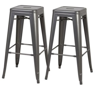 Lot de 2 tabourets industriel en métal - Gris - L 30,5 x P 30,5 x H 7
