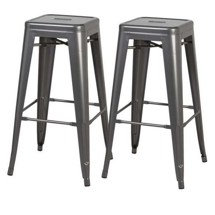 Lot de 2 tabourets industriel en métal - Gris - L 30,5 x P 30,5 x H 7