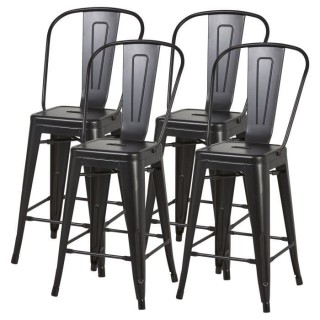Lot de 4 tabourets industriel en métal - Noir - L 30,5 x P 30,5 x H 6